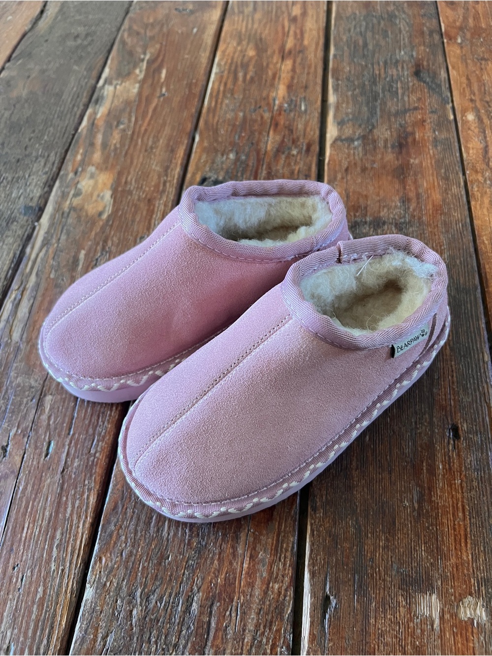 BearPaw Kids Pink Shearling Clog Slippers